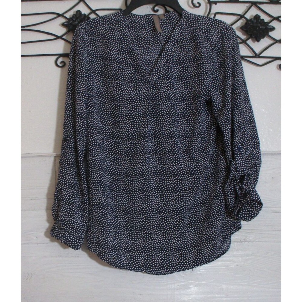 Brina & Em Women's Top Size S Blue Polka Dot Long Sleeve Round Neck